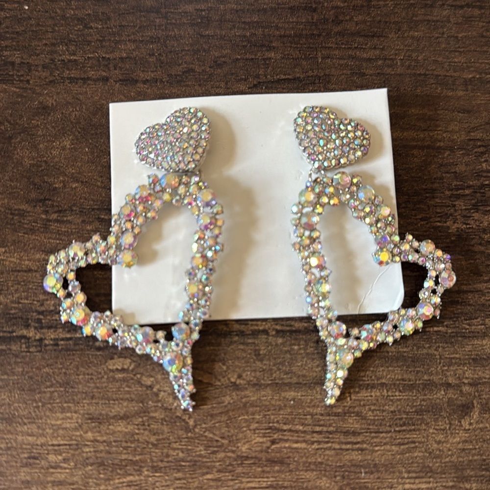 Statement Rhinestone Heart Drop Earrings - image 6